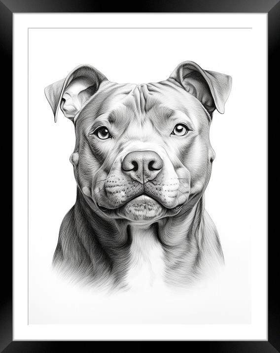 Pencil Drawing Staffordshire Bull Terrier Framed Mounted Print by Steve Smith