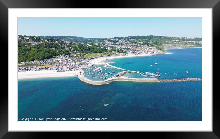 Aerial view of Lyme Regis including the Cobb Framed Mounted Print by Love Lyme Regis