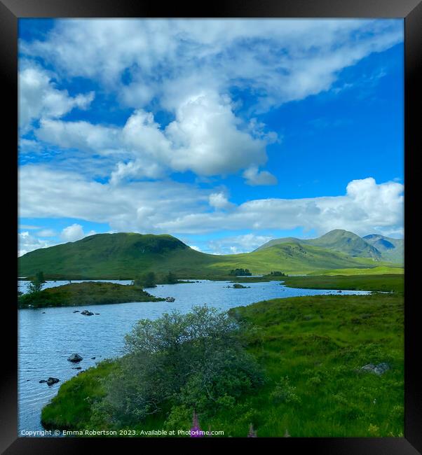 Loch and mountains, Bridge of Orchy, Glencoe Framed Print by Emma Robertson