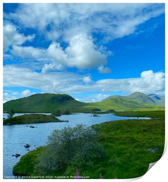 Loch and mountains, Bridge of Orchy, Glencoe Print by Emma Robertson