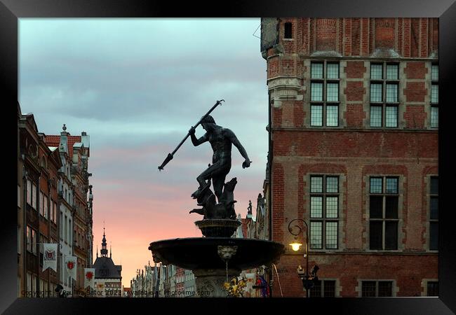 Neptune's Fountains, historic fountain in Gdansk, Poland Framed Print by Paulina Sator