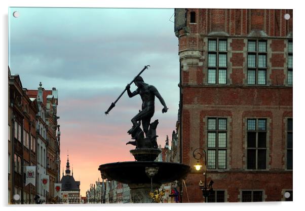 Neptune's Fountains, historic fountain in Gdansk, Poland Acrylic by Paulina Sator