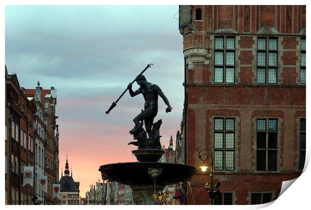 Neptune's Fountains, historic fountain in Gdansk, Poland Print by Paulina Sator