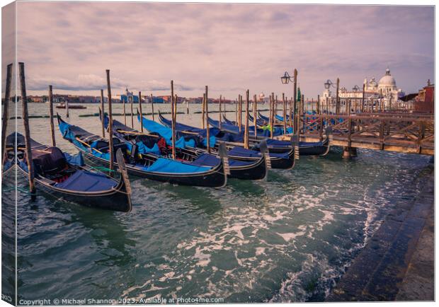 Venice - Blue Gondolas on the Lagoon Canvas Print by Michael Shannon