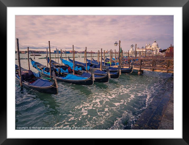 Venice - Blue Gondolas on the Lagoon Framed Mounted Print by Michael Shannon