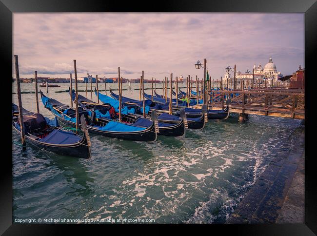 Venice - Blue Gondolas on the Lagoon Framed Print by Michael Shannon