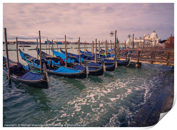 Venice - Blue Gondolas on the Lagoon Print by Michael Shannon