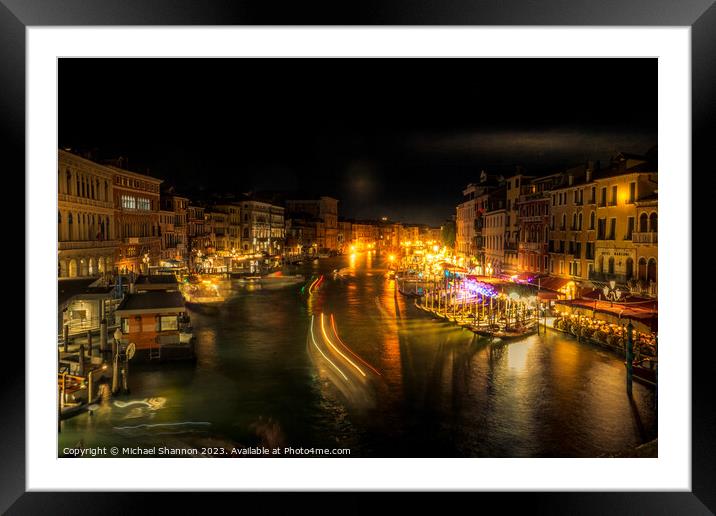 Night time view from Rialto Bridge, Venice Framed Mounted Print by Michael Shannon