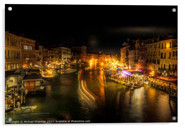 Night time view from Rialto Bridge, Venice Acrylic by Michael Shannon