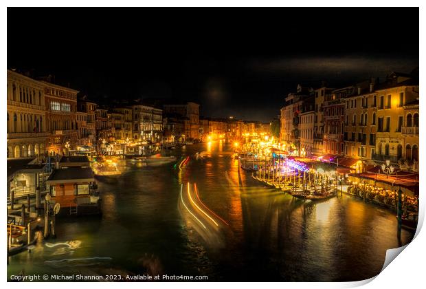 Night time view from Rialto Bridge, Venice Print by Michael Shannon