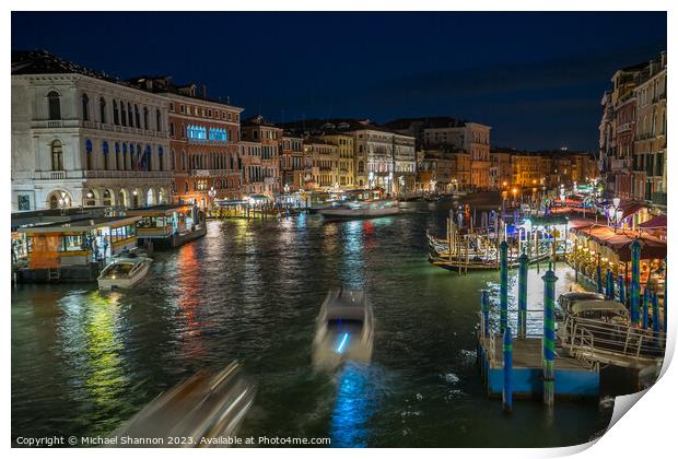 Night time view from the Rialto Bridge, Venice Print by Michael Shannon