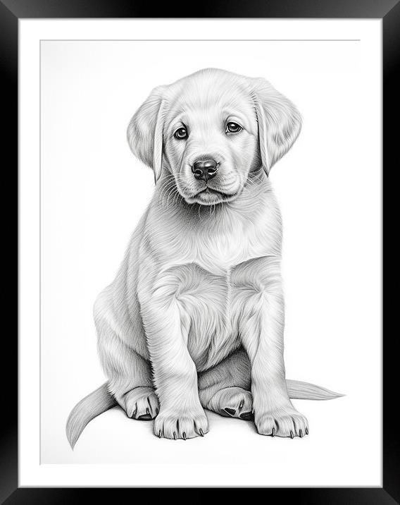 Pencil Drawing Golden Labrador Puppy Framed Mounted Print by Steve Smith