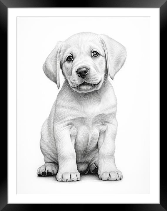 Pencil Drawing Golden Labrador Puppy Framed Mounted Print by Steve Smith