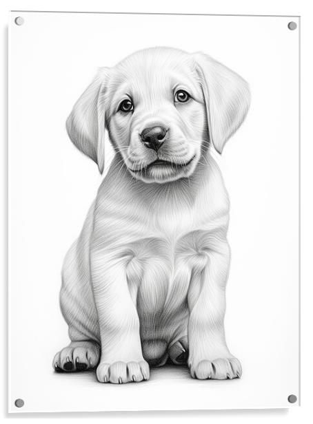 Pencil Drawing Golden Labrador Puppy Acrylic by Steve Smith