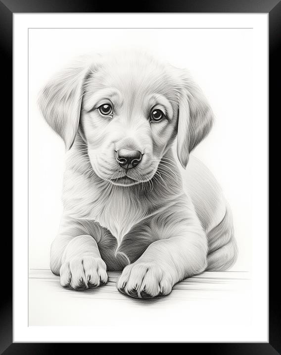 Pencil Drawing Golden Labrador Puppy Framed Mounted Print by Steve Smith