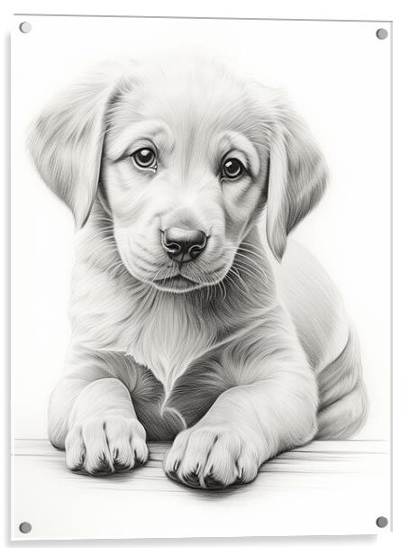 Pencil Drawing Golden Labrador Puppy Acrylic by Steve Smith