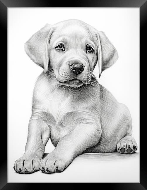 Pencil Drawing Golden Labrador Puppy Framed Print by Steve Smith