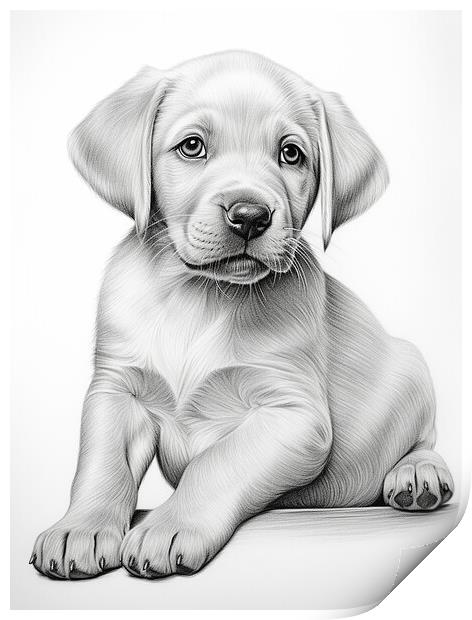 Pencil Drawing Golden Labrador Puppy Print by Steve Smith