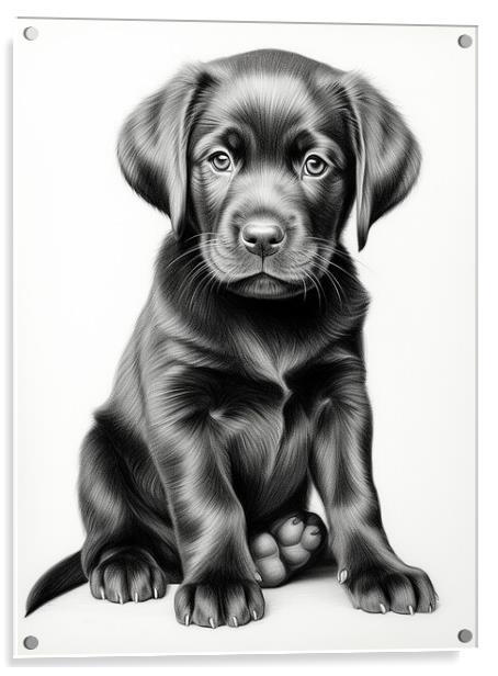 Pencil Drawing Black Labrador Puppy Acrylic by Steve Smith