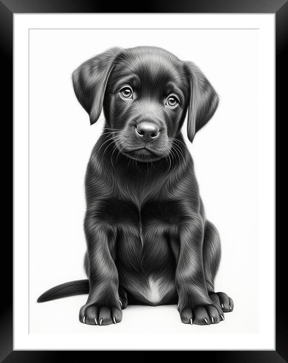 Pencil Drawing Black Labrador Puppy Framed Mounted Print by Steve Smith