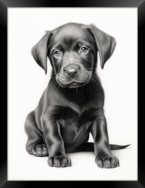 Pencil Drawing Black Labrador Puppy Framed Print by Steve Smith