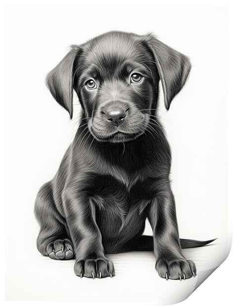 Pencil Drawing Black Labrador Puppy Print by Steve Smith