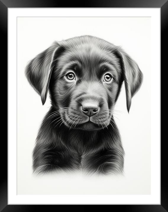Pencil Drawing Black Labrador Puppy Framed Mounted Print by Steve Smith