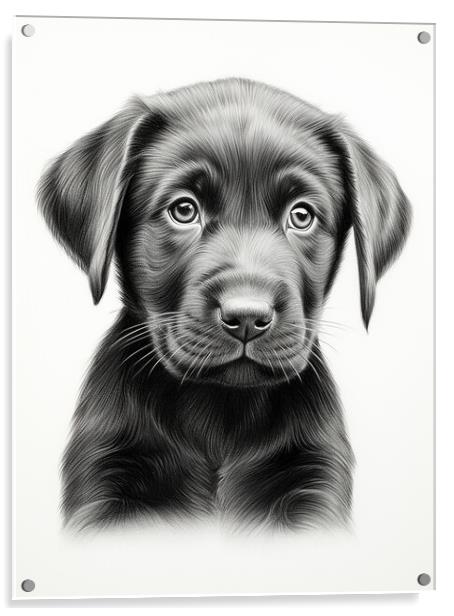 Pencil Drawing Black Labrador Puppy Acrylic by Steve Smith
