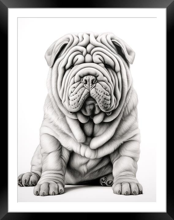 Pencil Drawing Shar Pei Framed Mounted Print by Steve Smith
