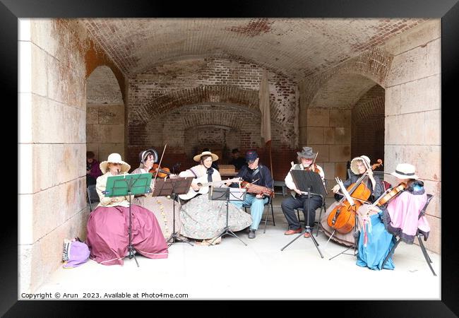 Band playing, Civil War Reenactment,fort point, San francisco Framed Print by Arun 