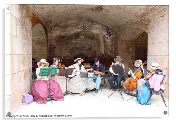 Band playing, Civil War Reenactment,fort point, San francisco Acrylic by Arun 