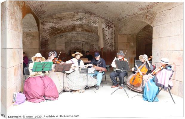 Band playing, Civil War Reenactment,fort point, San francisco Canvas Print by Arun 