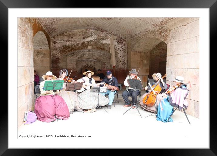 Band playing, Civil War Reenactment,fort point, San francisco Framed Mounted Print by Arun 
