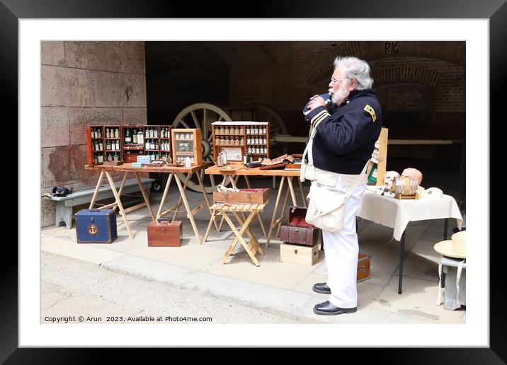 Vendors selling supplies, Civil War Reenactment,fort point, San  Framed Mounted Print by Arun 