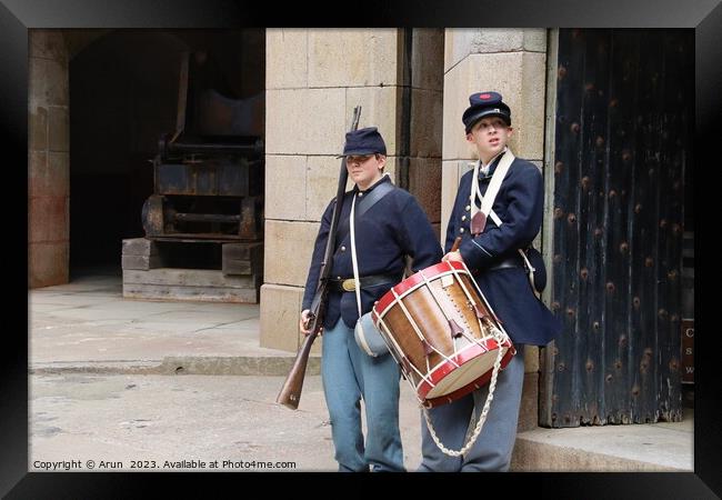Marching band, Civil War Reenactment,fort point, San francisco Framed Print by Arun 