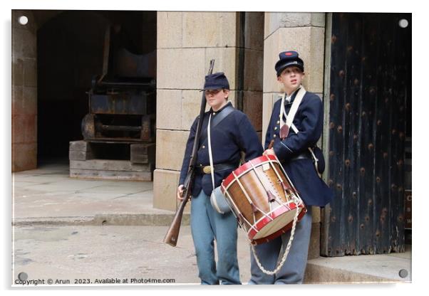 Marching band, Civil War Reenactment,fort point, San francisco Acrylic by Arun 