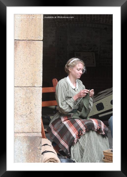 Woman Knitting, Civil War reenactment, San Francisco Framed Mounted Print by Arun 