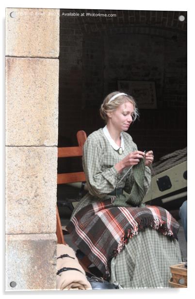 Woman Knitting, Civil War reenactment, San Francisco Acrylic by Arun 