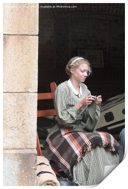 Woman Knitting, Civil War reenactment, San Francisco Print by Arun 