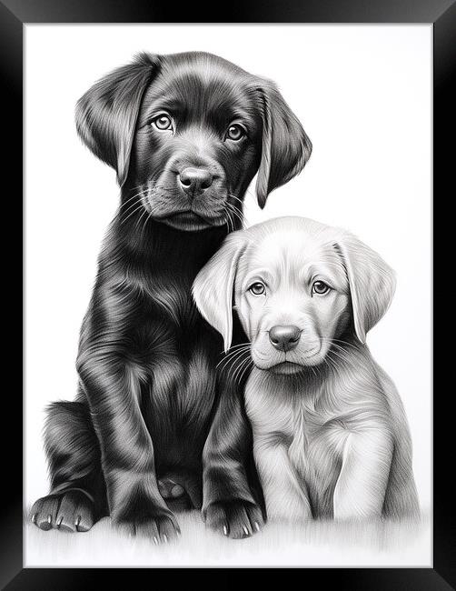 Pencil Drawing Labrador Puppies Framed Print by Steve Smith