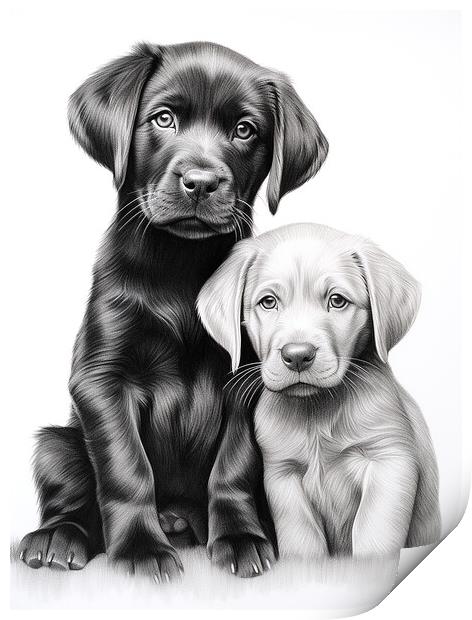 Pencil Drawing Labrador Puppies Print by Steve Smith