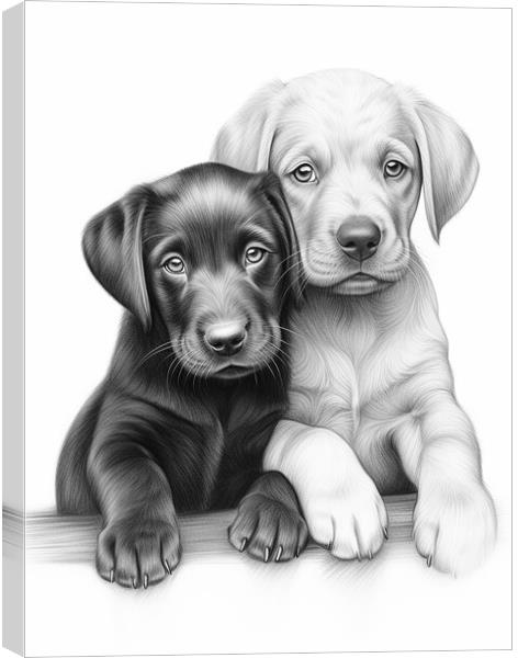 Pencil Drawing Labrador Puppies Canvas Print by Steve Smith