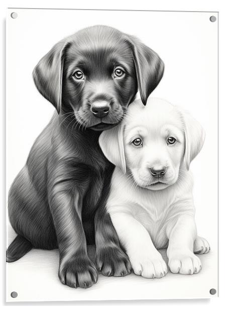Pencil Drawing Labrador Puppies Acrylic by Steve Smith