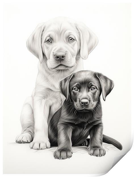 Pencil Drawing Labrador Puppies Print by Steve Smith