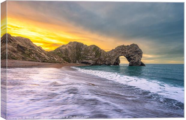 Durdle Door Sunrise with Rogue Wave! Canvas Print by Brett Gasser