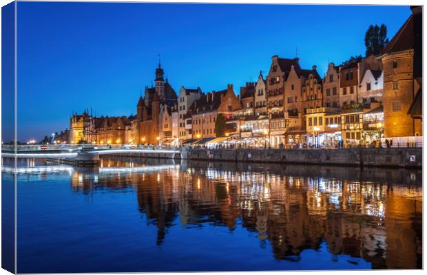 Historic Skyline Of Gdansk Old Town By Night Canvas Print by Artur Bogacki