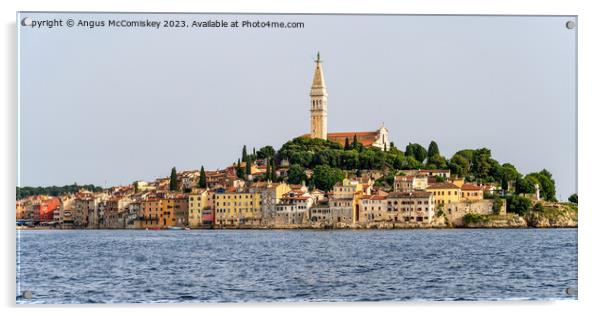 Panoramic view of waterfront of Rovinj in Croatia Acrylic by Angus McComiskey