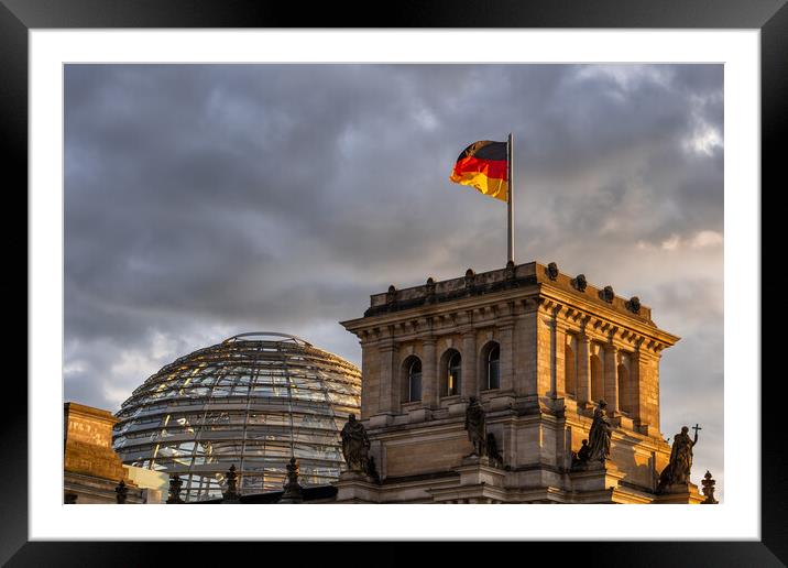 Reichstag Dome And Flag Of Germany In Berlin Framed Mounted Print by Artur Bogacki