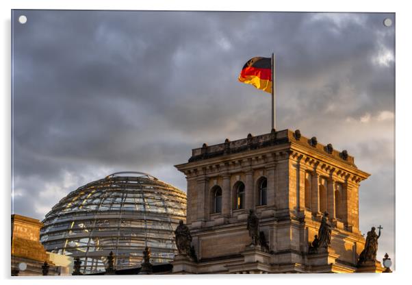Reichstag Dome And Flag Of Germany In Berlin Acrylic by Artur Bogacki