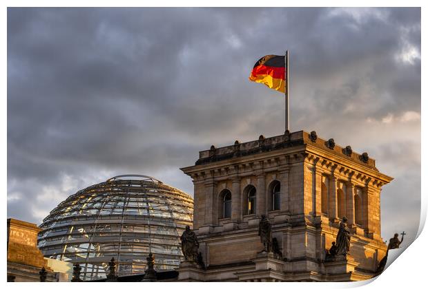Reichstag Dome And Flag Of Germany In Berlin Print by Artur Bogacki